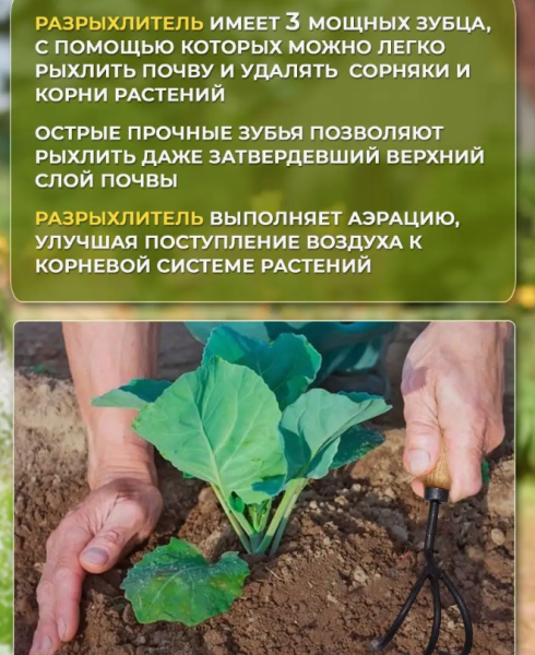 Рыхлитель 3 зубца (рукоятка 140 мм) Торнадика / Мотыжка - тяпка